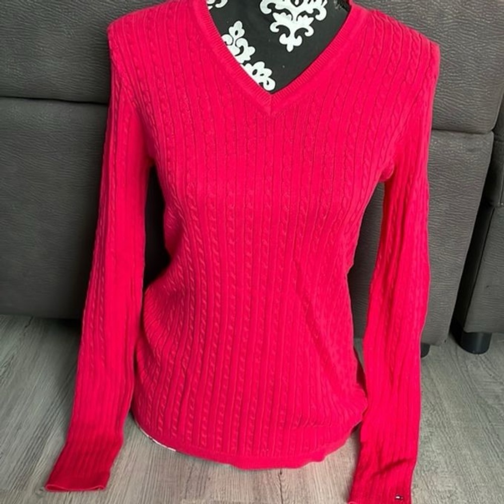 Tommy Hilfiger V-Neck Sweater Size S pink red